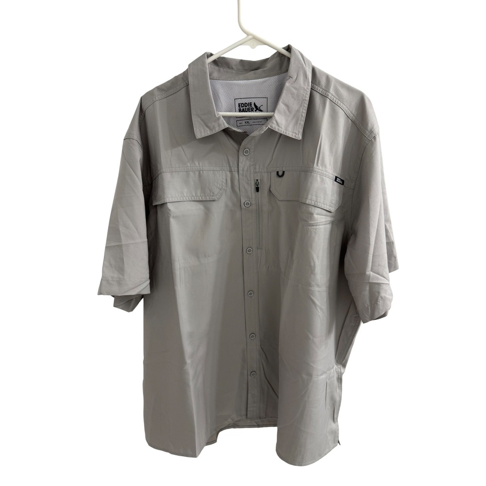 Eddie Bauer Mens Grey Short Sleeve Ripstop Fishing Hiking Shirt XXL EB007166